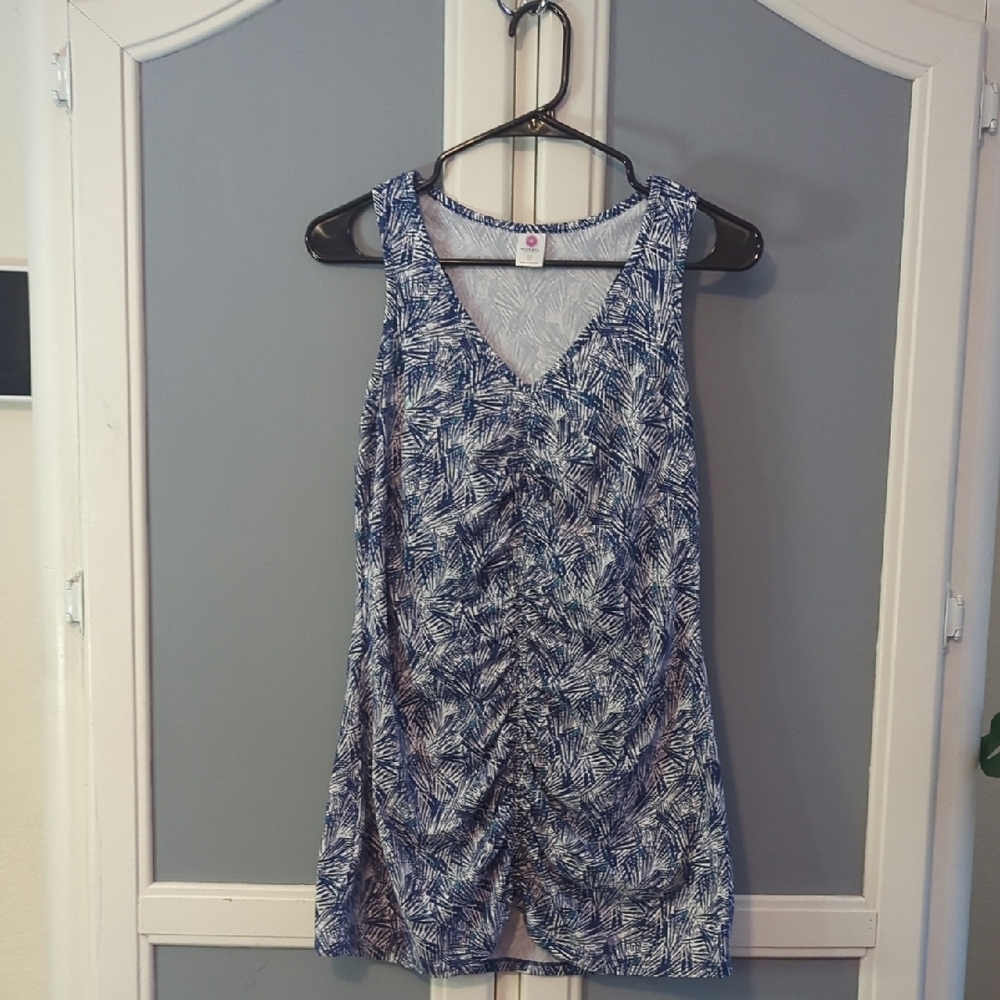 Soybu‎ Blue & White Palm-Print V-Neck Tank Atheleisure